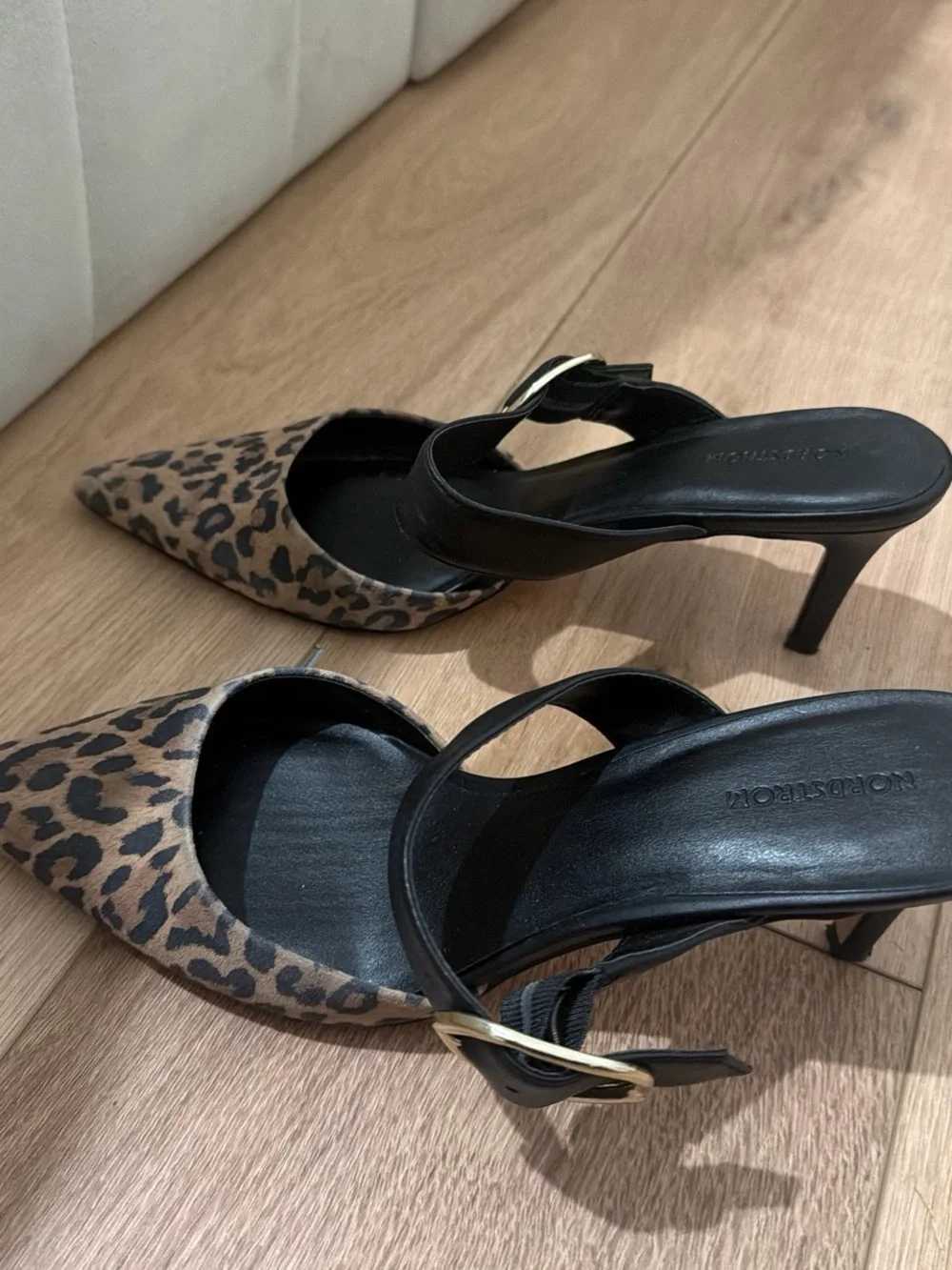 Nordstrom Leopard-Print Pointed Slingback Heel with Black Strap